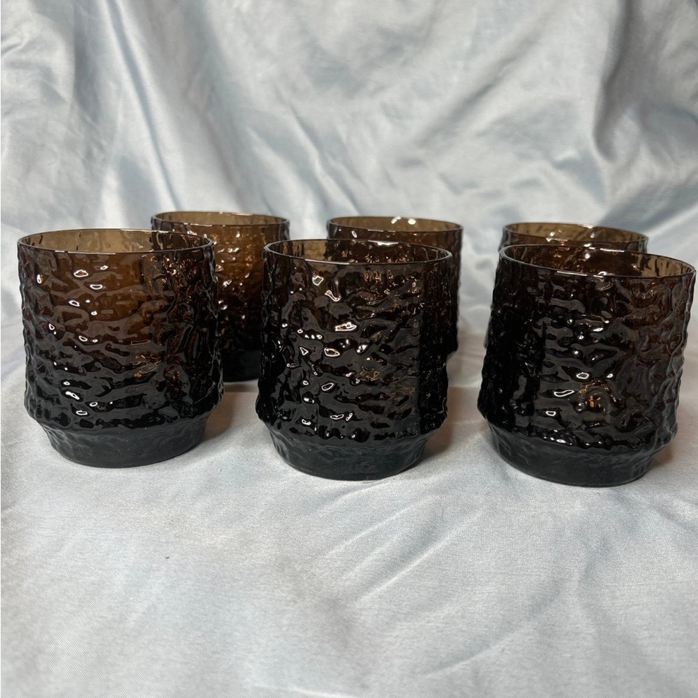 Lenox Crystal Impromptu Brown Crinkle Rocks Glasses, Vintage Lenox Barware